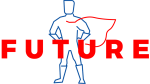 F&P - Zeit für Heldinnen und Helden - Superheld Logo mit Future Schriftzug